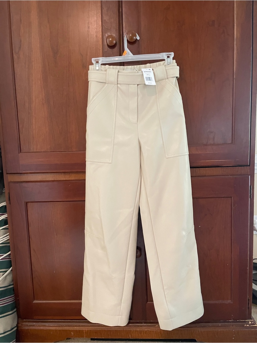 High-Rise Wide-Leg Cream Utility Trousers with Self Tie Belt
